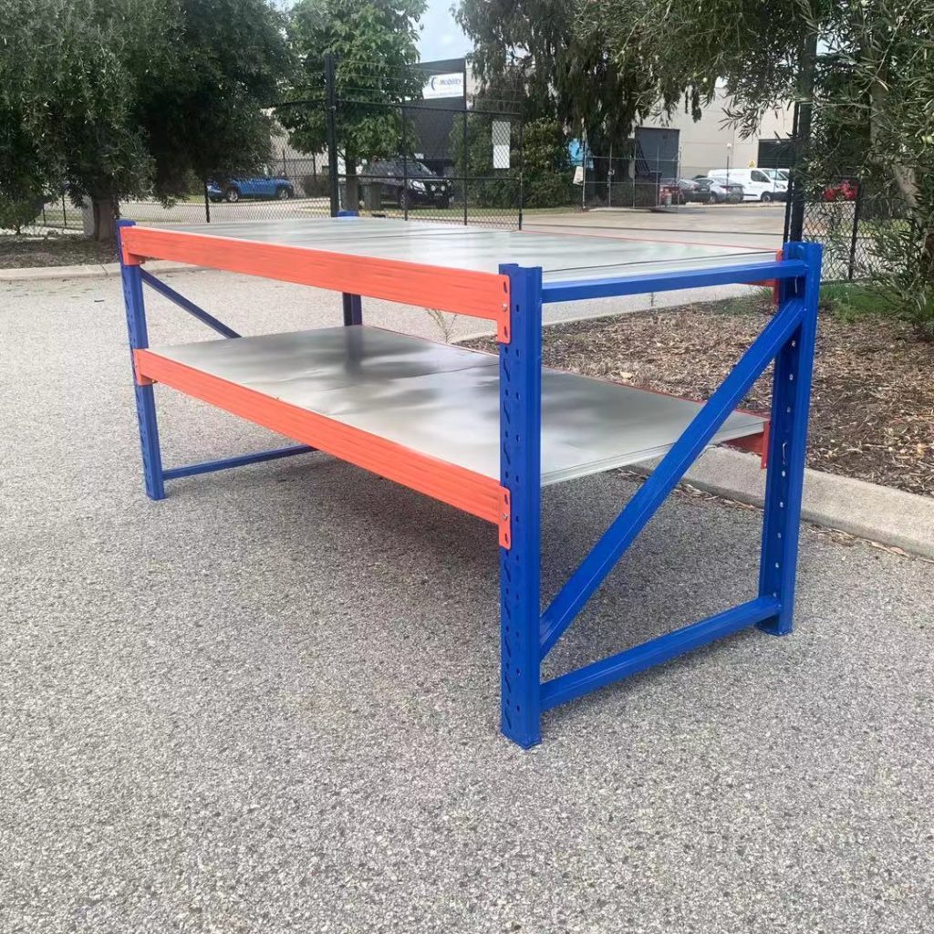 Steel Work Bench 2m X 08m X 09m Orange Blue Hobbs Displays