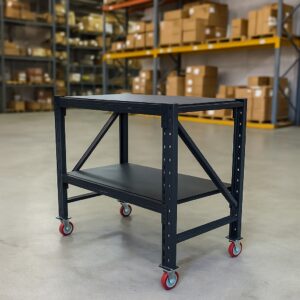 Steel Work Bench 1.07M x 0.6M x 1.03M On Castors Black