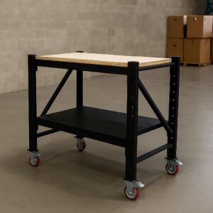Steel Work Bench 1.07M x 0.6M x 1.03M Plywood Work Top On Castors Black