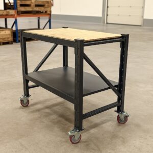 Steel Work Bench 1.07M x 0.6M x 1.03M Plywood Work Top On Castors Black
