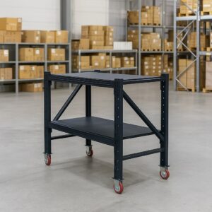 Steel Work Bench 1.2M x 0.6M x 1.03M On Castors Black