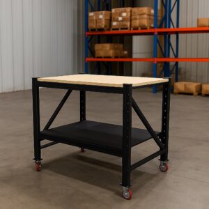 Steel Work Bench 1.2M x 0.6M x 1.03M Plywood Work Top On Castors Black
