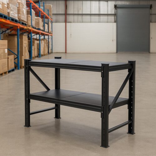 4m Workbench Heavy Duty Steel Work Bench 2.4m x 0.8m x 0.9m (Black) with Plywood ...