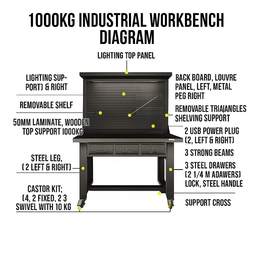 Industrial Mobile Work Bench 2.1M Length - Image 7