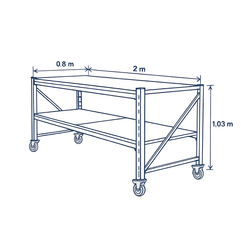 Heavy Duty Steel Work Bench on Castors 2m x 0.8m x 1m (Black) with Plywood Worktop - Image 4