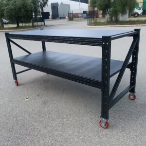 Steel Work Bench 2M X 0.8M X 1M Black On Castors Black