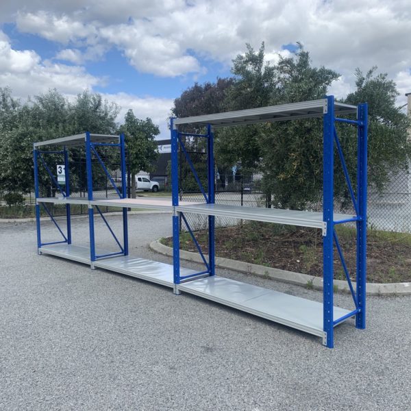 4.5M X 0.6M X 2M 1600 KG Heavy Duty Steel Shelving Blue Grey