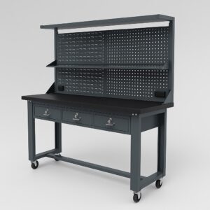 Industrial Mobile Work Bench 2.1M Length Steel Worktop