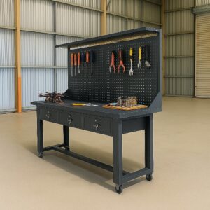 Industrial Mobile Work Bench 2.1M Length Steel Worktop