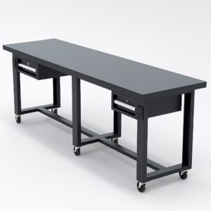 Industrial Mobile Work Bench 3M Length Steel Worktop