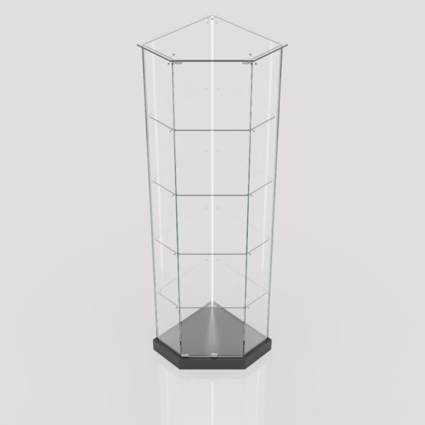 Frameless Showcase Corner LED Lighting Lockable Tall Black 0.45M X 0.45M X 1.85M Flat Pack - Image 2