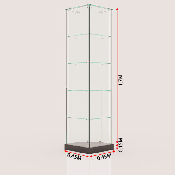 Frameless Showcase Corner LED Lighting Lockable Tall Black 0.45M X 0.45M X 1.85M Flat Pack - Image 7