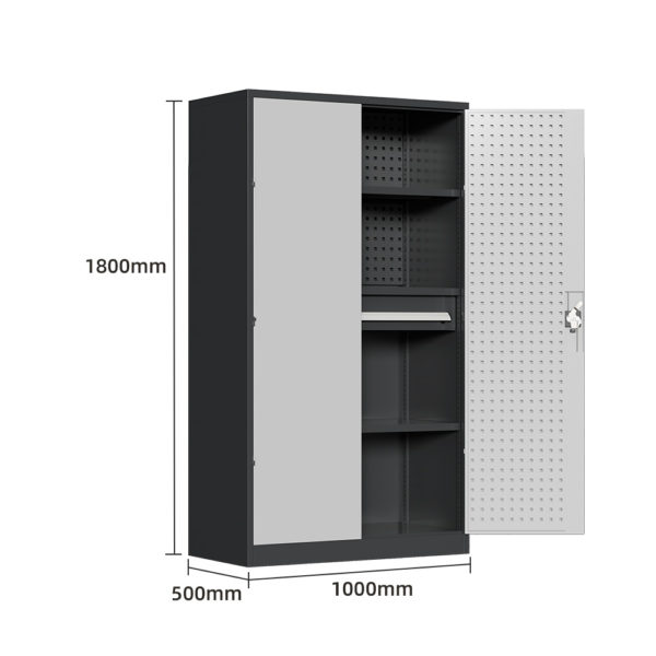 Industrial 2 Shelf Storage Cabinet 1M X 0.5M x 1.8M With Pegboard & A Drawer - Image 2