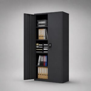 Steel Storage Cabinet — 2-Door Lockable, Matt Black, 0.9M × 0.45M × 1.8M