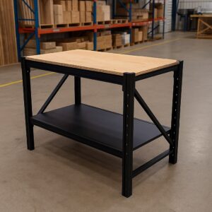 Steel Work Bench 1.07M x 0.6M x 0.9M Plywood Work Top Black