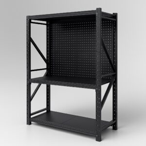 3-Level Steel Storage Shelving with Square-Hole Pegboard (1.5m Wide)
