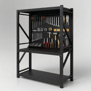 3-Level Steel Storage Shelving with Square-Hole Pegboard (1.5m Wide)
