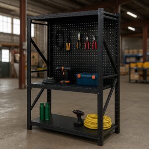 3-Level Steel Storage Shelving with Square-Hole Pegboard (1.5m Wide)