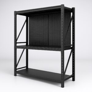 3-Level Steel Storage Shelving with Square-Hole Pegboard (2m Wide)