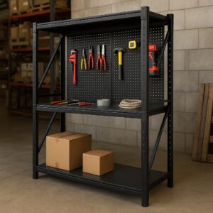 3-Level Steel Storage Shelving with Square-Hole Pegboard (2m Wide)