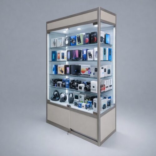 LuxGuard™ Slatwall Storage Glass Display Cabinet - Hobbs Displays