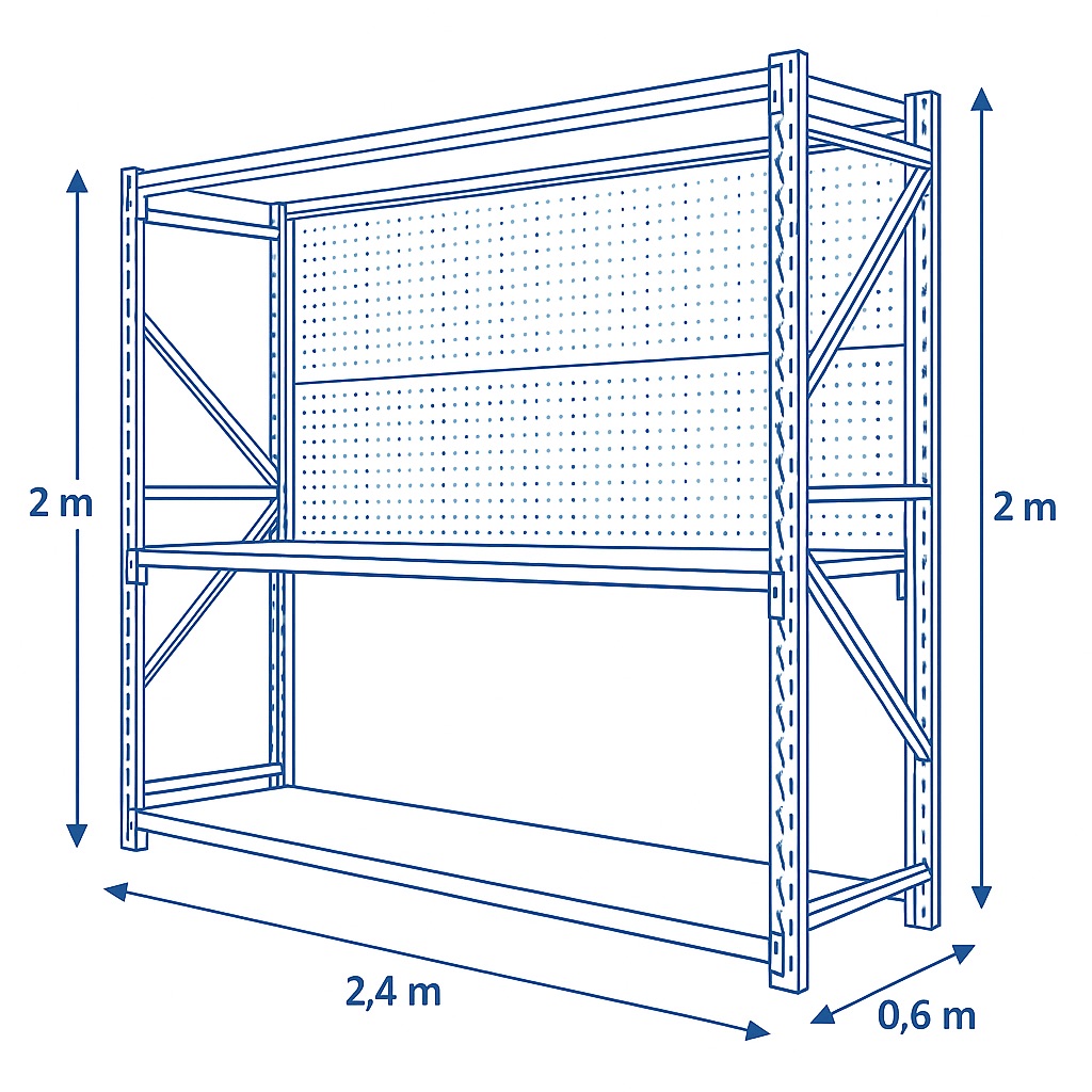 3-Level Steel Storage Shelving with Square-Hole Pegboard (2.4m Wide) - Image 4