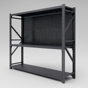 3-Level Steel Storage Shelving with Square-Hole Pegboard (2.4m Wide)