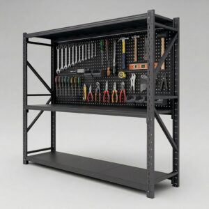 3-Level Steel Storage Shelving with Square-Hole Pegboard (2.4m Wide)