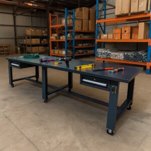 Industrial Grade Work Bench 3M x 0.9M x 1.03M Steel Worktop On Castors
