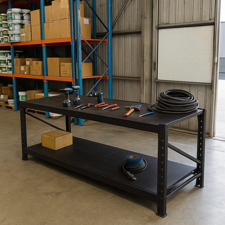 4m Workbench Heavy Duty Steel Work Bench 2.4m x 0.8m x 0.9m (Black) with Plywood ...