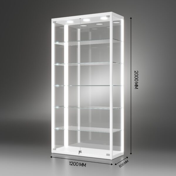 Titanium Alloy Cabinet LED Lighting Lockable Glass White 1.2M X 0.5M X 2M Flat Pack - Image 2