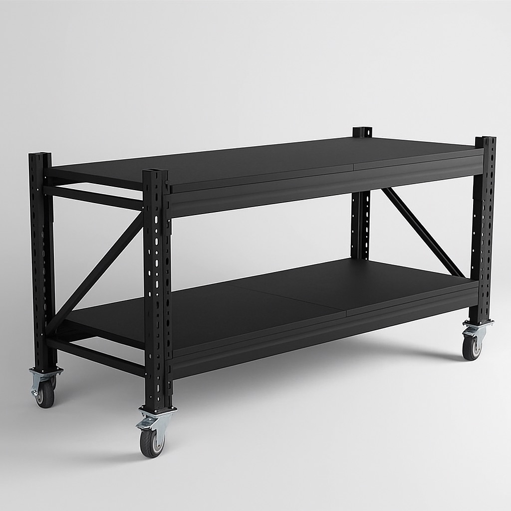 Industrial All Steel 2 Level Work Bench On Castors - Image 4
