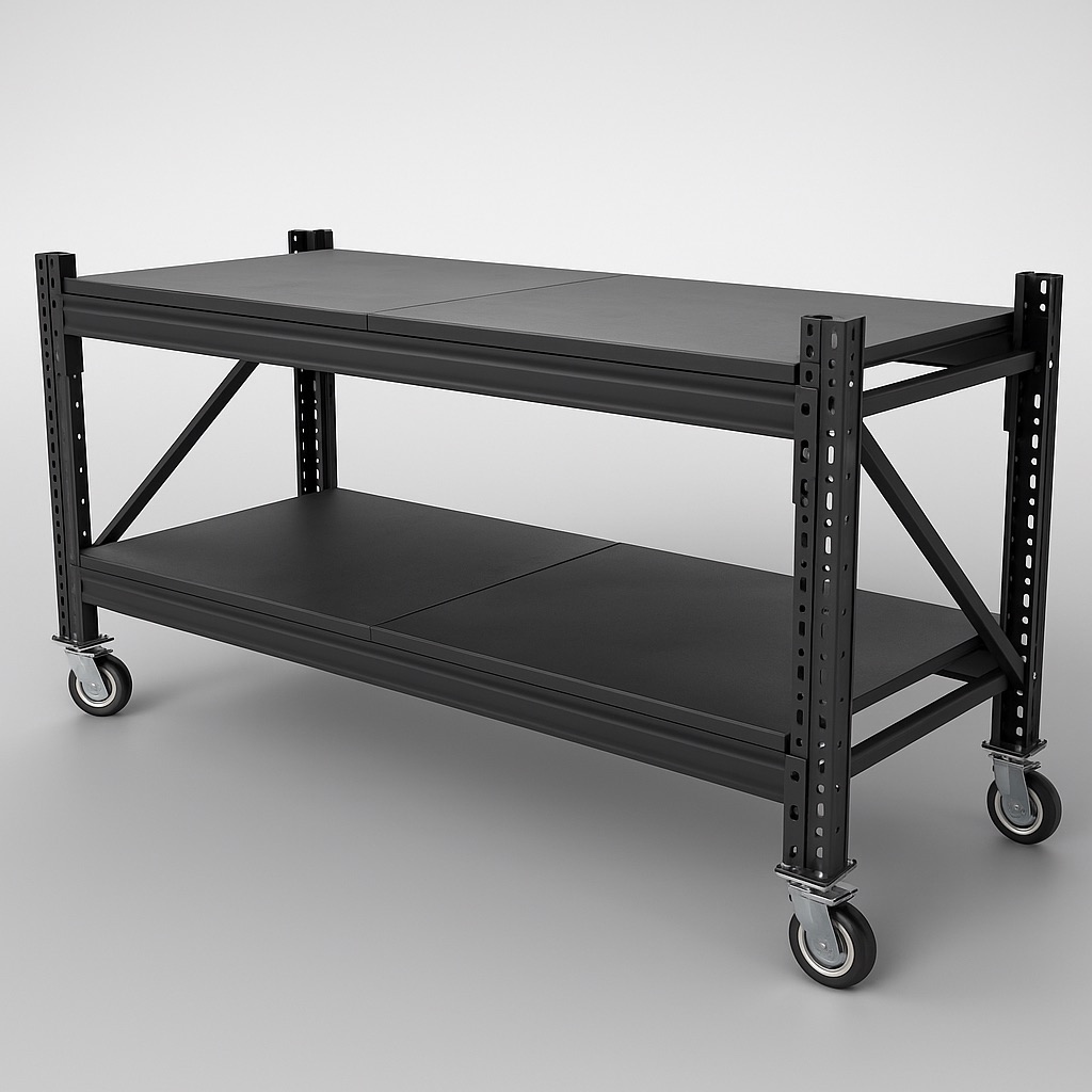 Industrial All Steel 2 Level Work Bench On Castors