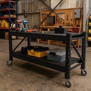 Industrial All Steel 2 Level Work Bench On Castors