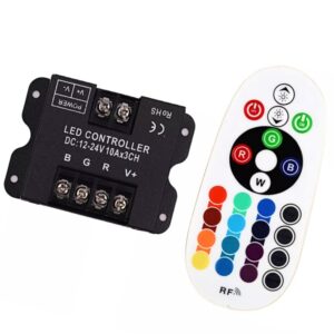 RGB LED Control Kit with RF Remote – Controller + Splitters (12–24V DC)