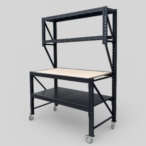 4-Level Work Bench with Plywood Work Top 0.8M Deep 2.1M High with Castors