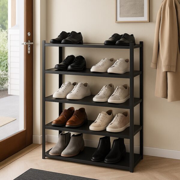 5-Tier Black Steel Shoe Rack – 700 x 300 x 1030mm - Hobbs Displays