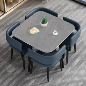 Customizable Social Hub Stone Table & Leather Chair Set – Made to Fit Your Space