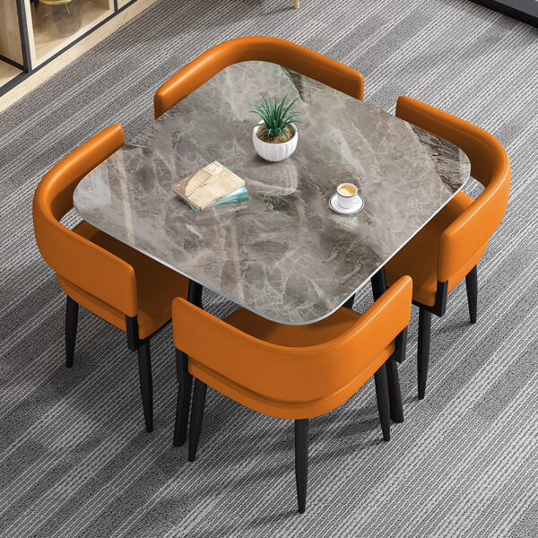 Customizable Social Hub Stone Table & Leather Chair Set – Made to Fit Your Space - Image 7