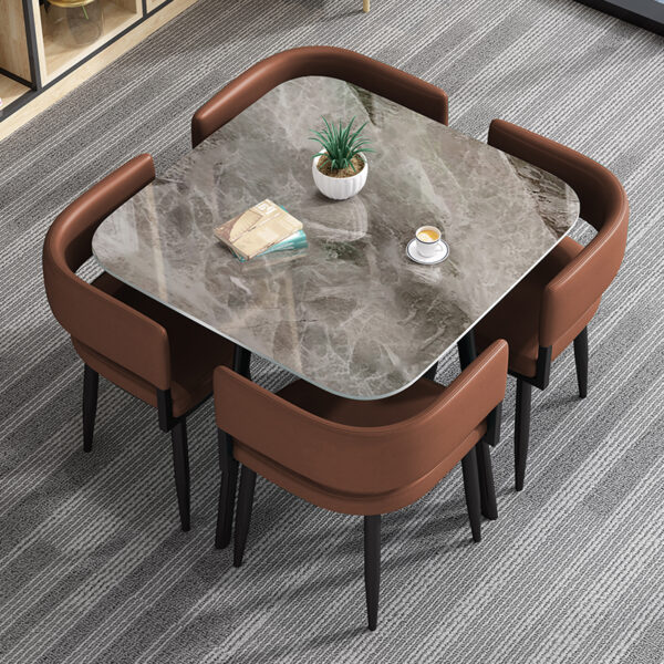 Customizable Social Hub Stone Table & Leather Chair Set – Made to Fit Your Space - Image 6