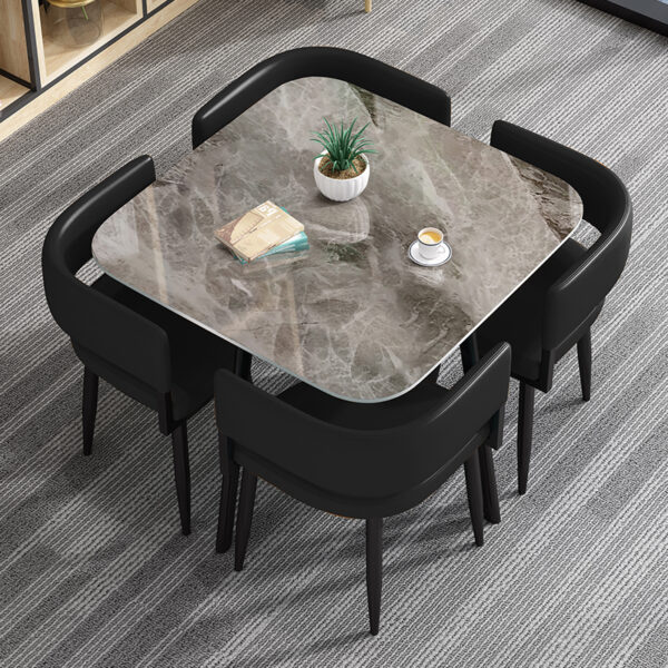 Customizable Social Hub Stone Table & Leather Chair Set – Made to Fit Your Space - Image 4