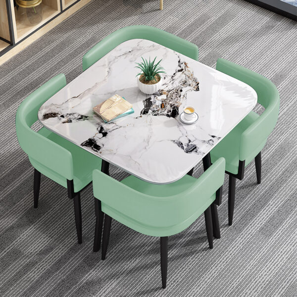 Customizable Social Hub Stone Table & Leather Chair Set – Made to Fit Your Space - Image 9