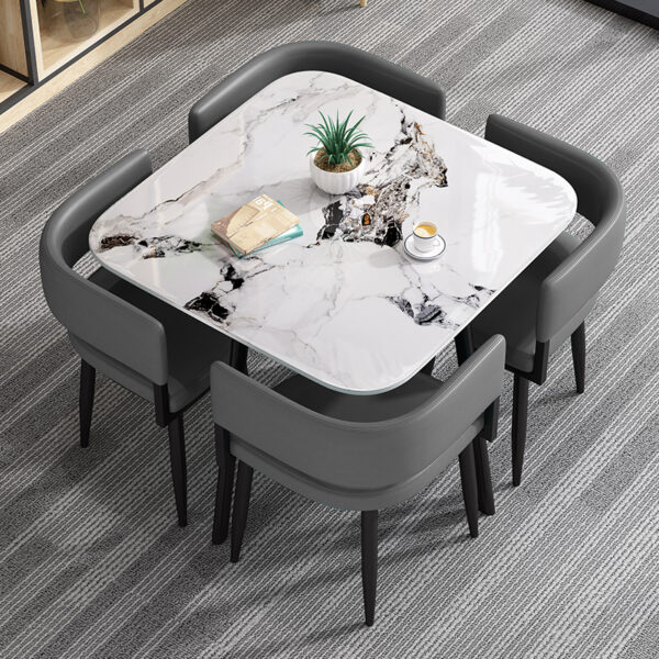 Customizable Social Hub Stone Table & Leather Chair Set – Made to Fit Your Space - Image 11