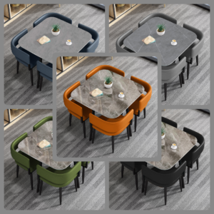 Customizable Social Hub Stone Table & Leather Chair Set – Made to Fit Your Space