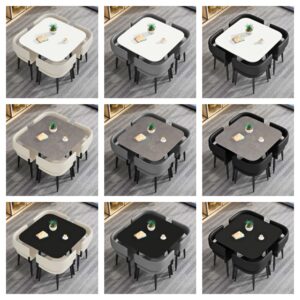 Aurora Stone Table & Luxora Leather Chair Set Seaating for 4