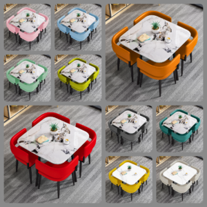 Customizable Social Hub Stone Table & Leather Chair Set – Made to Fit Your Space