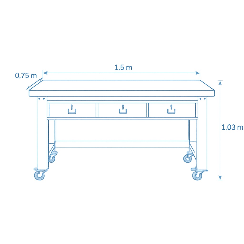 Industrial Mobile Work Bench 1.5M Length with Drawers - Image 6