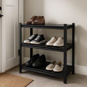 Apex 3-Tier Black Steel Shoe Rack 1M x 0.3M x 0.69M