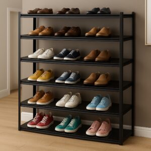 Apex 6-Tier Black Steel Shoe Rack 1M x 0.3M x 1.18M
