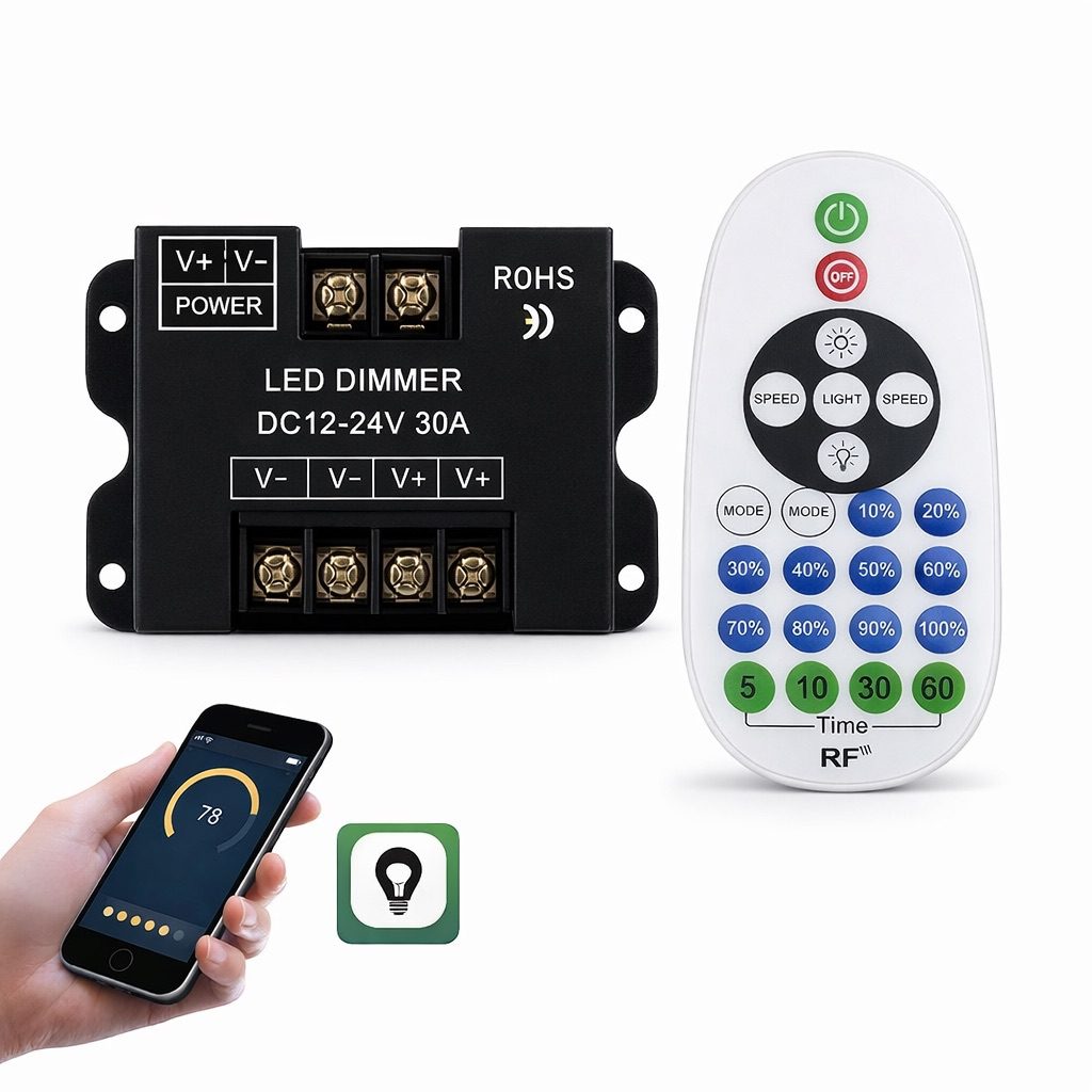 Bluetooth LED Dimmer Controller – Single-Colour | App + Wireless Remote ...